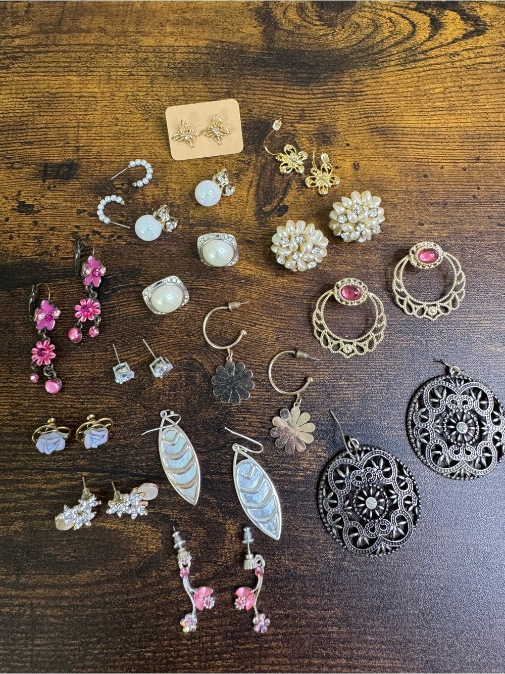 Assorted Women's Gold and Pink Fashion Earrings - Mixed Set